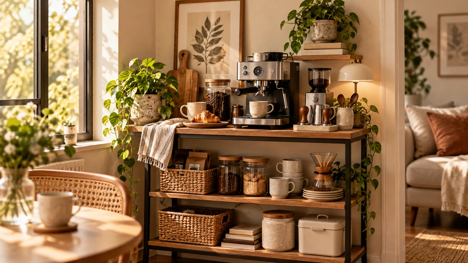 Fotografía editorial para Coffee corner en un piso de alquiler: bonito sin taladrar