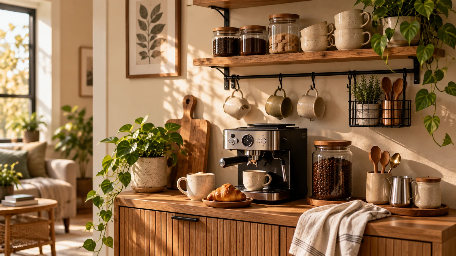 Fotografía editorial para Cómo crear un rincón de café en una cocina pequeña