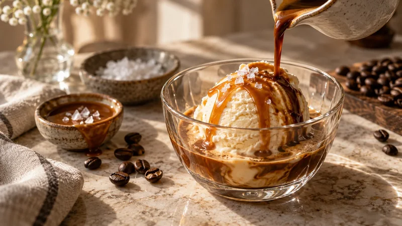 Fotografía editorial para Affogato con caramelo salado para una sobremesa especial