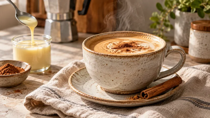 Fotografía editorial para Café con leche condensada y canela, versión suave