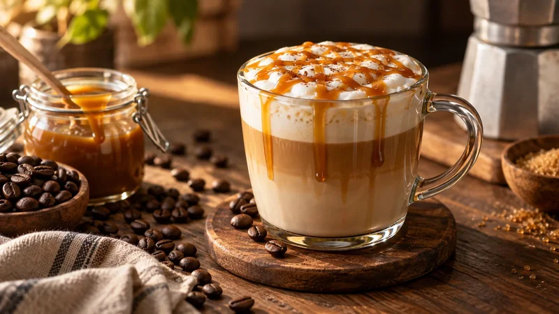 Fotografía editorial para Latte de caramelo casero con dulzor ajustable